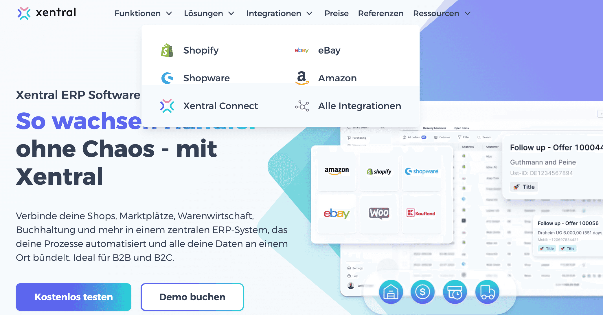 Screenshot of the homepage of Xentral